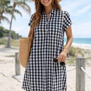 J Crew black and white checked shirt dress pullover women's size S cotton
